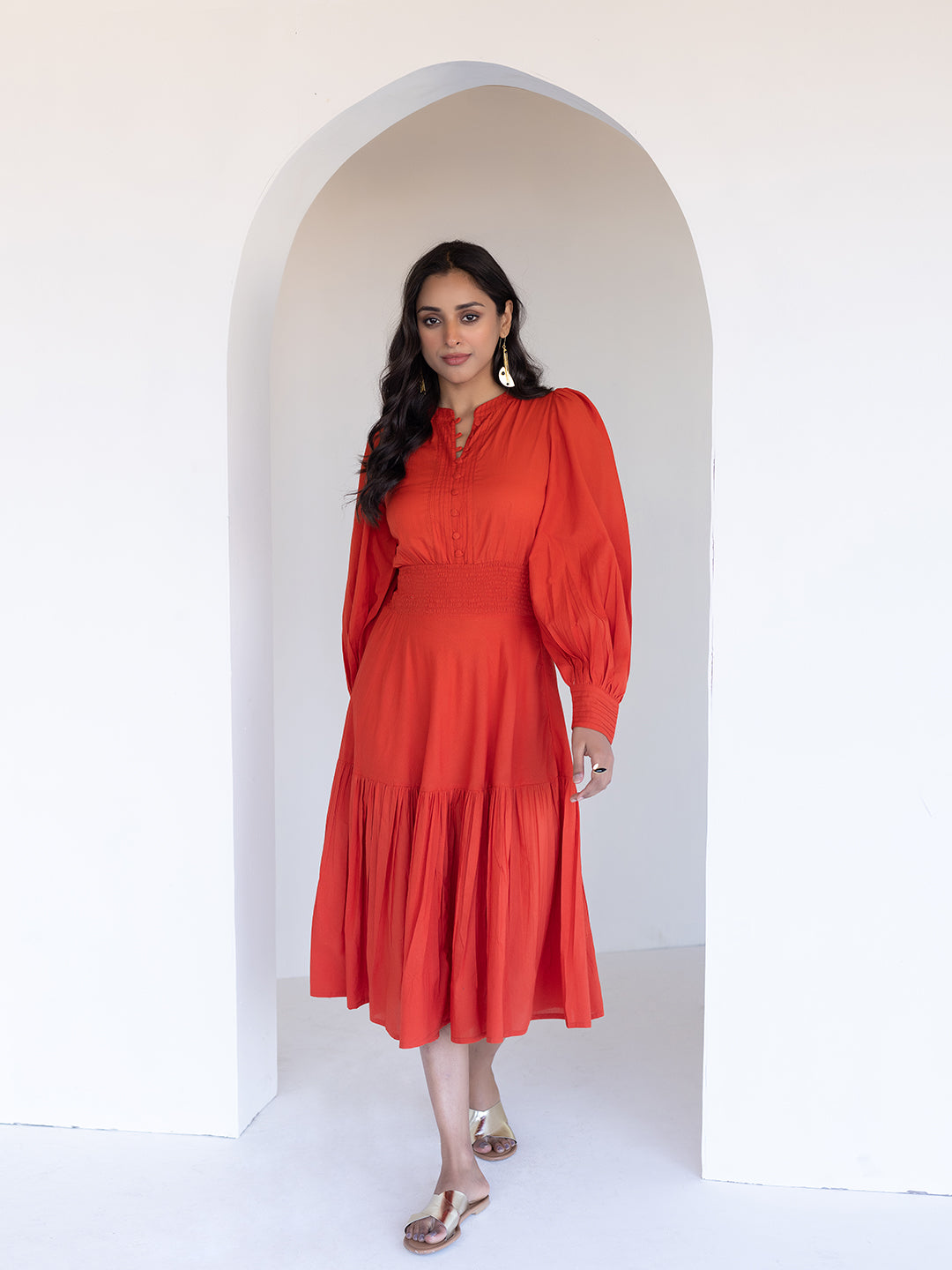 Fiesta Orange Midi Dress