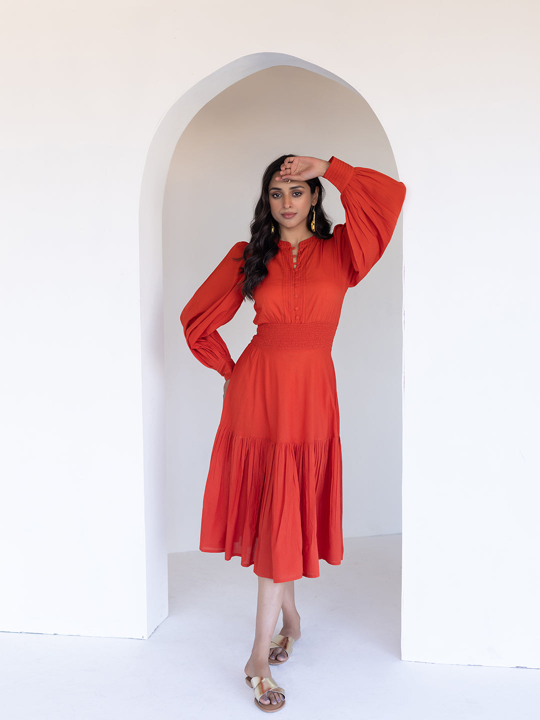 Fiesta Orange Midi Dress