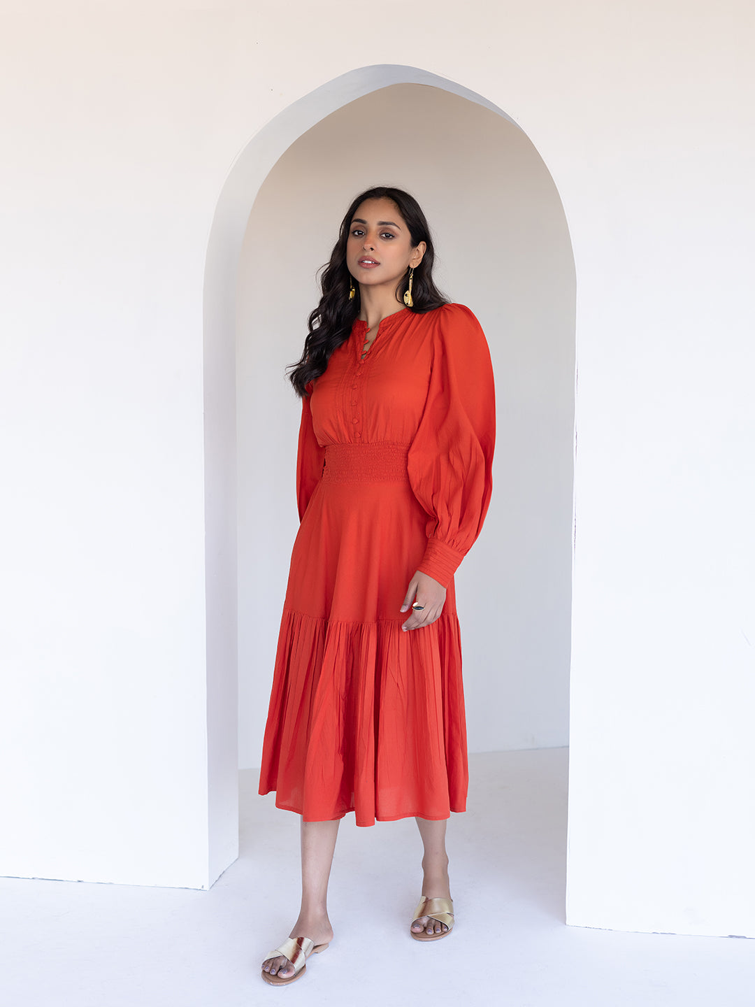 Fiesta Orange Midi Dress