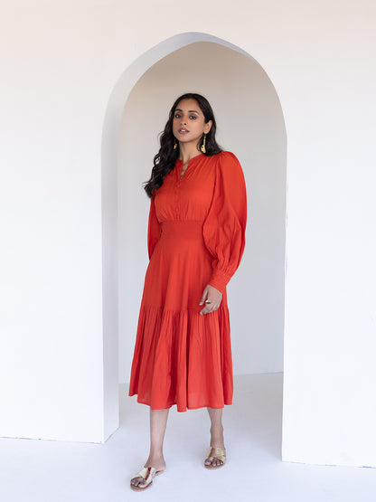 Fiesta Orange Midi Dress