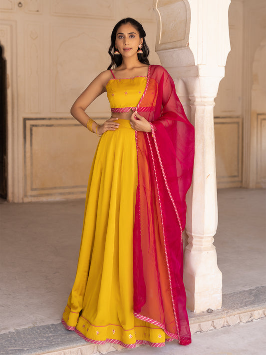 Gold Fusion Solid Mustard  Lehenga Set