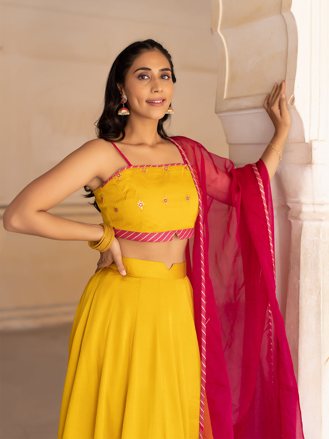 Gold Fusion Solid Mustard  Lehenga Set