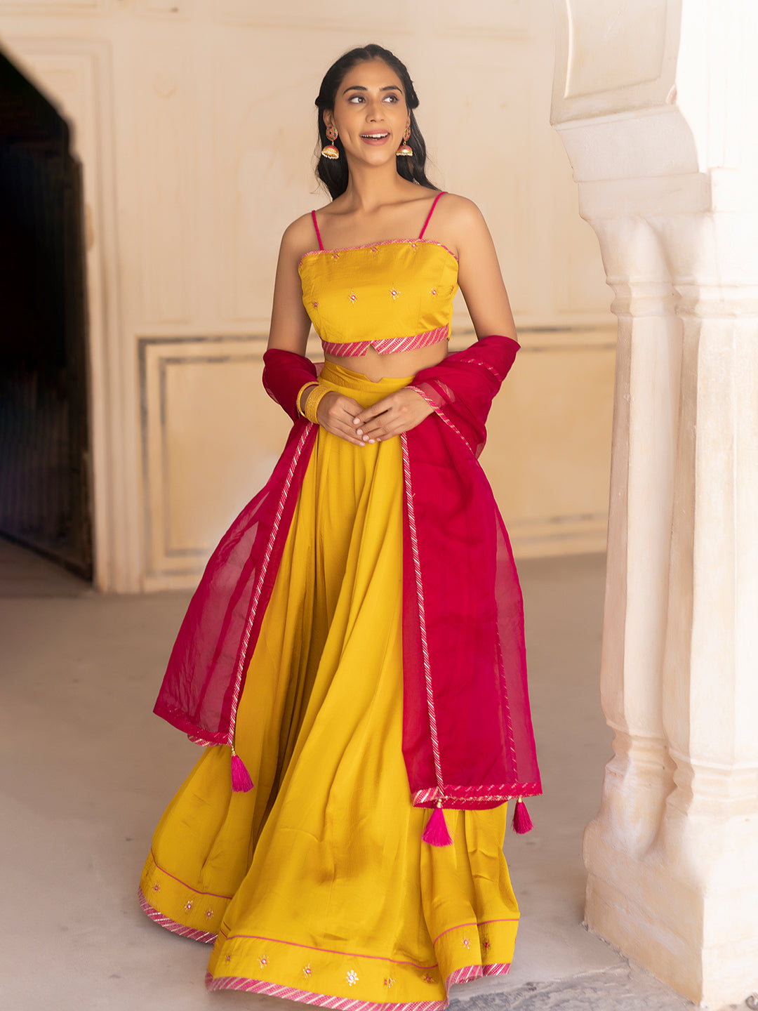 Gold Fusion Solid Mustard  Lehenga Set