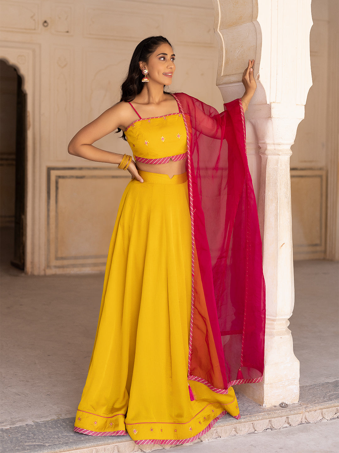 Gold Fusion Solid Mustard  Lehenga Set