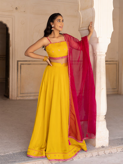 Gold Fusion Solid Mustard  Lehenga Set