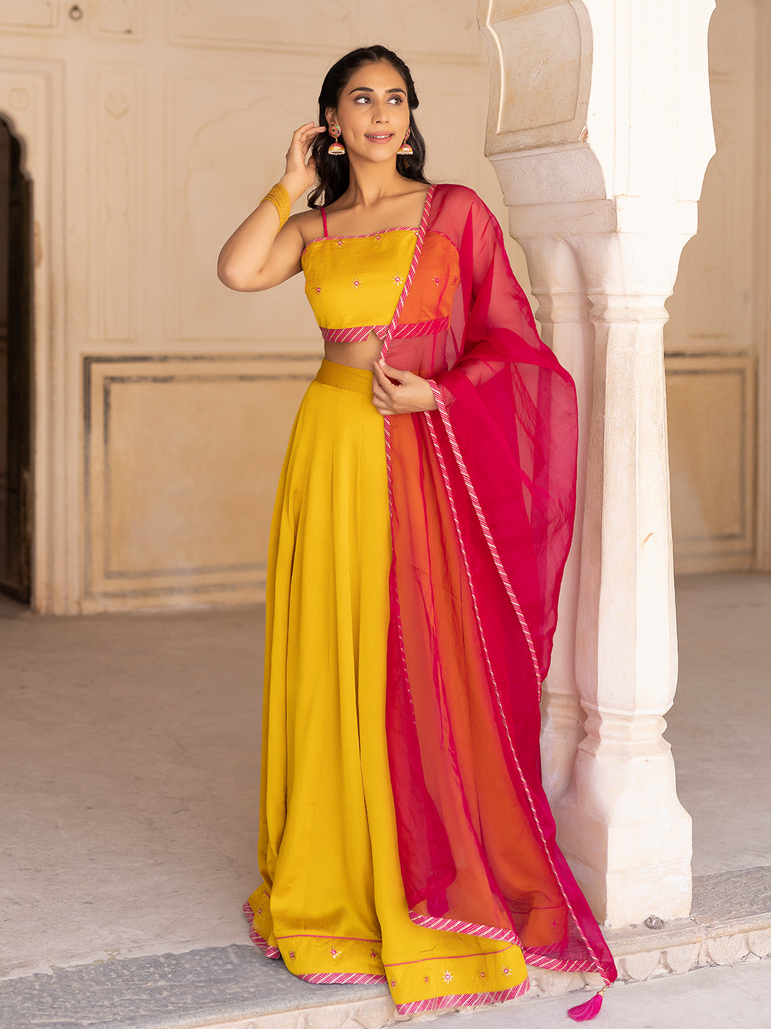 Gold Fusion Solid Mustard  Lehenga Set