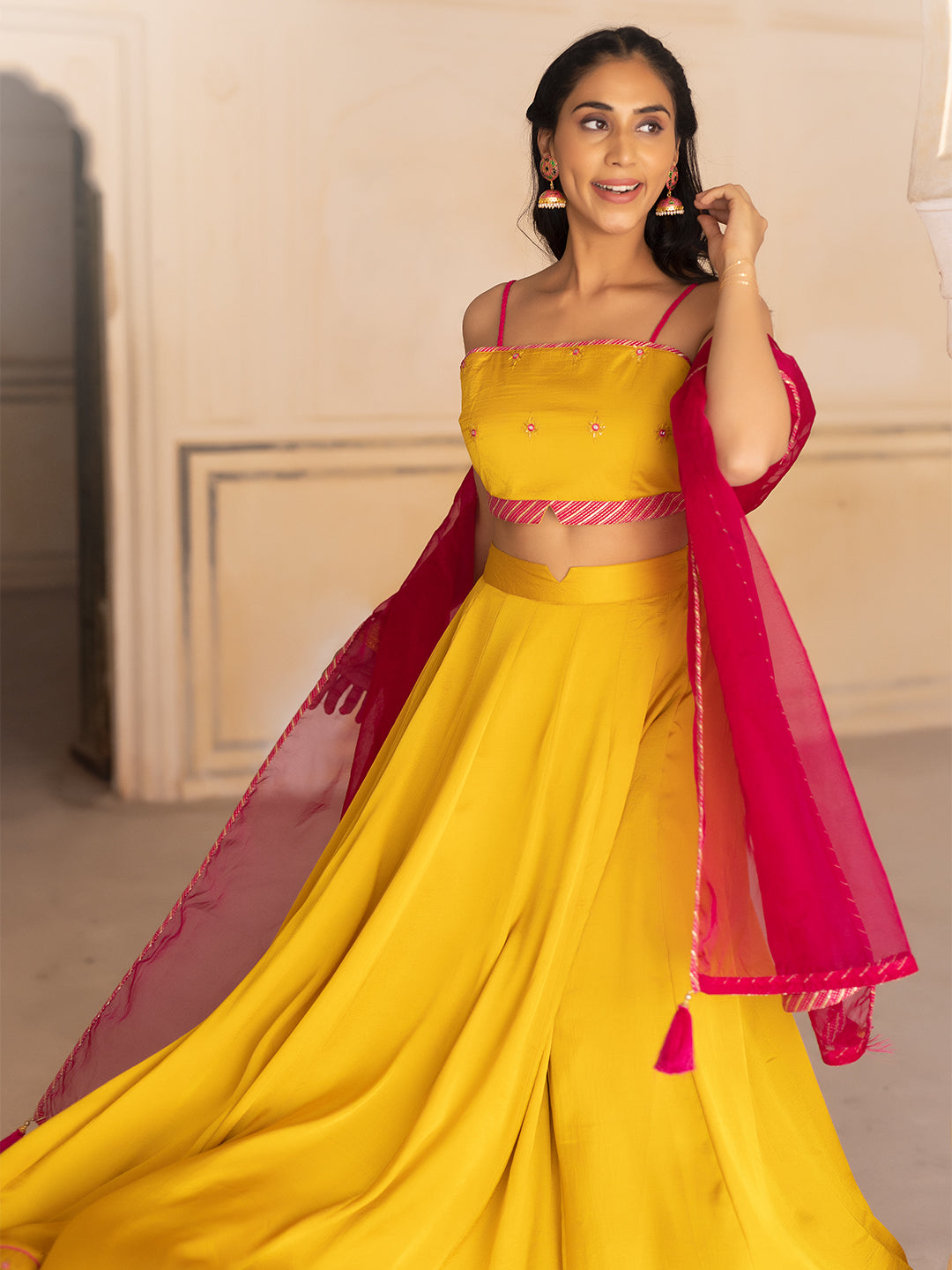Gold Fusion Solid Mustard  Lehenga Set