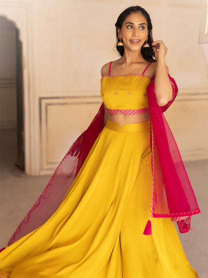 Gold Fusion Solid Mustard  Lehenga Set
