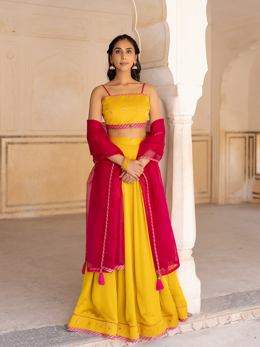 Gold Fusion Solid Mustard  Lehenga Set