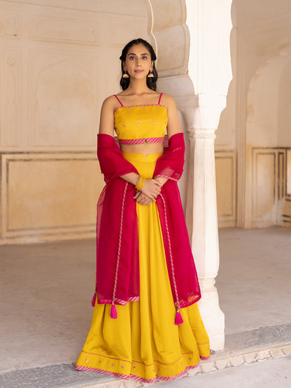 Gold Fusion Solid Mustard  Lehenga Set
