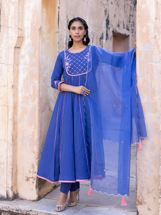 Granada Sky Cotton Kurta Set