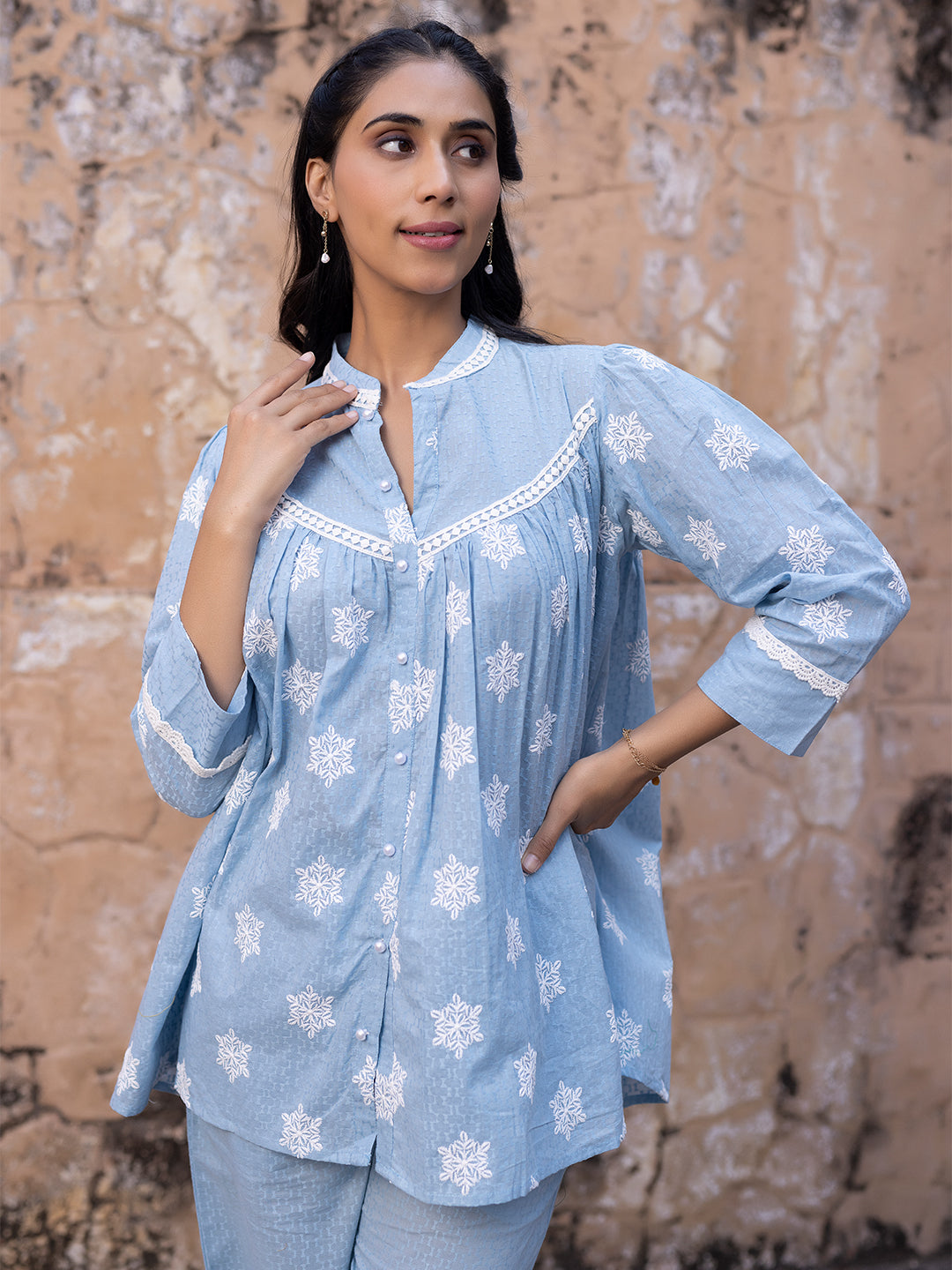 Iced Aqua Sky Blue Cotton Co-Ord Set