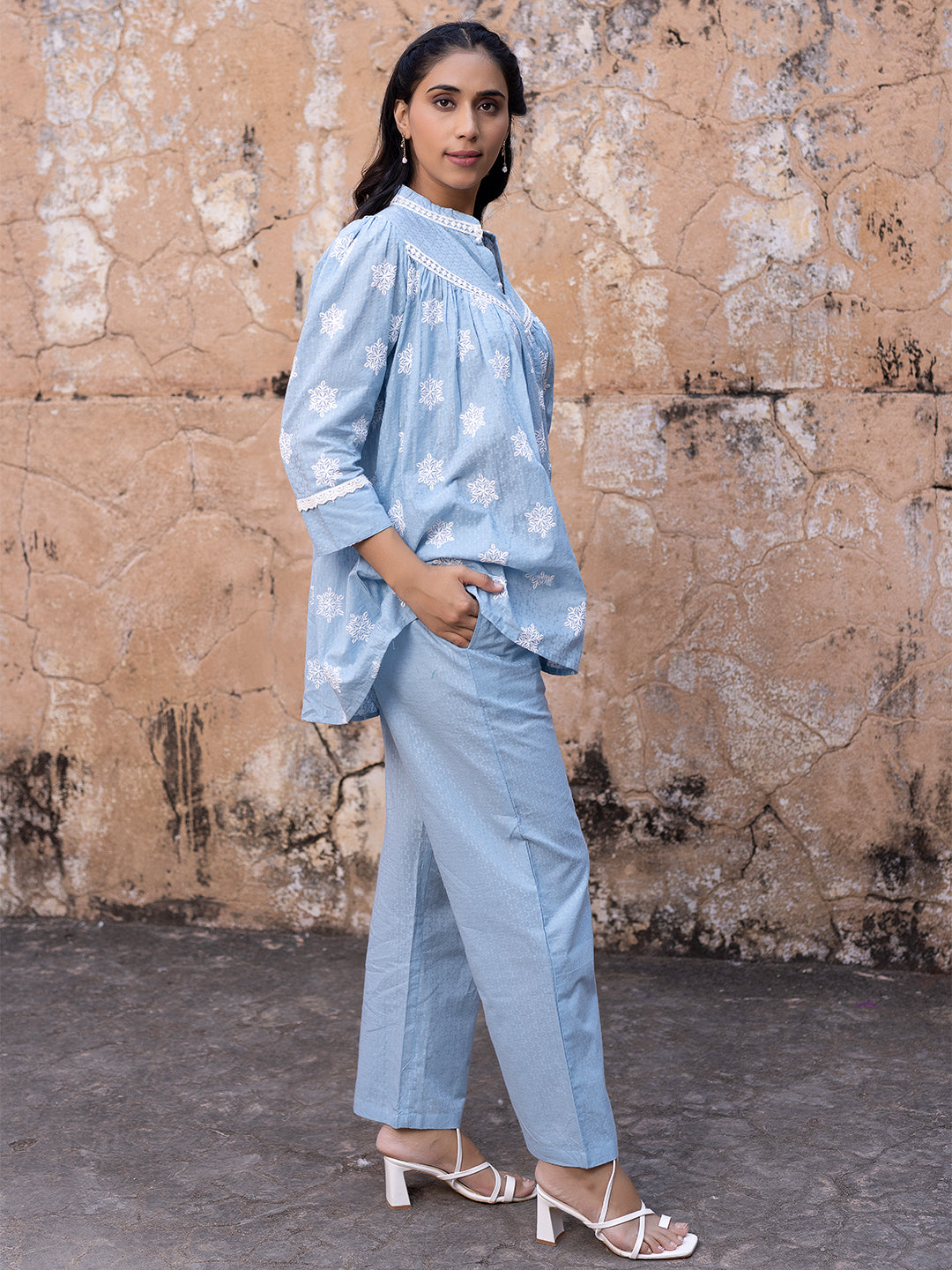 Iced Aqua Sky Blue Cotton Co-Ord Set