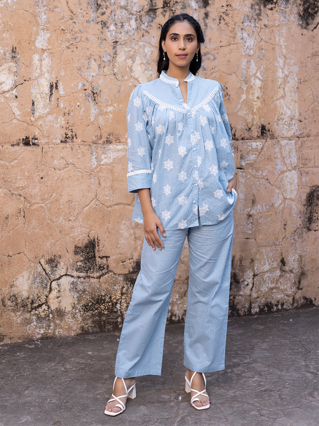 Iced Aqua Sky Blue Cotton Co-Ord Set