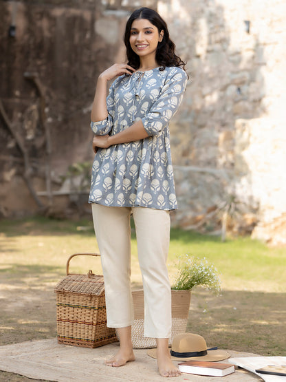 Diana Grey White Peplum Pyjama Set