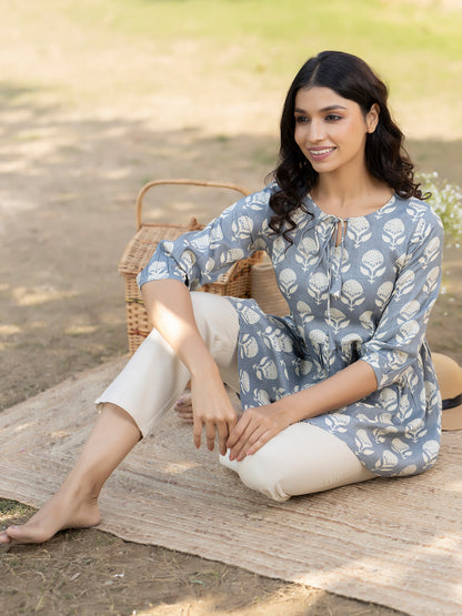 Diana Grey White Peplum Pyjama Set