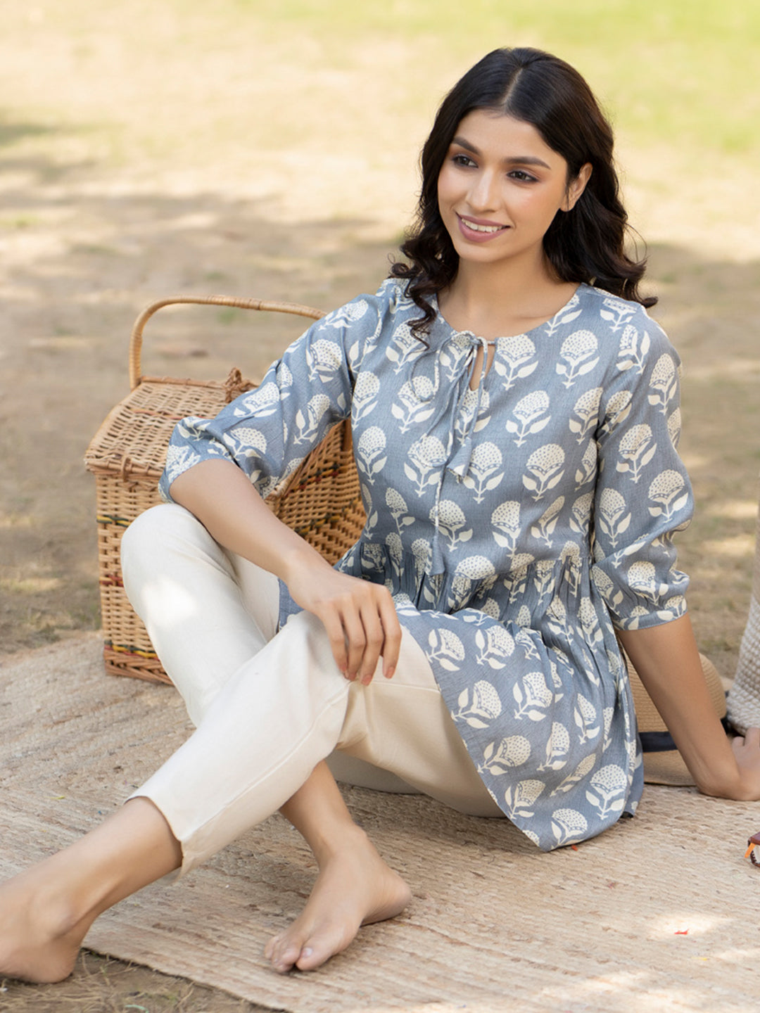 Diana Grey White Peplum Pyjama Set