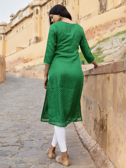 Back view of Green Leheriya tie-dye kurti by Ragavi Jaipur