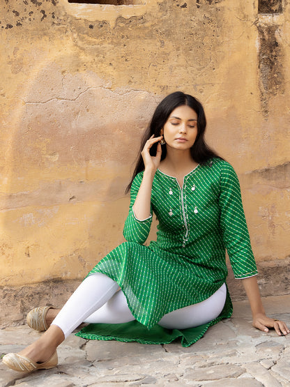  Green Leheriya tie-dye kurti by Ragavi Jaipur