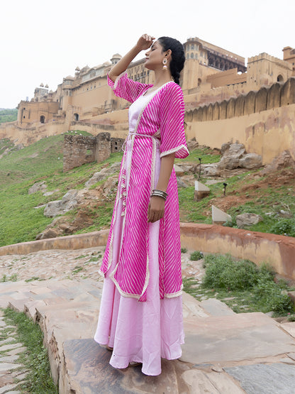 Vera Pink Leheriya Skirt Set