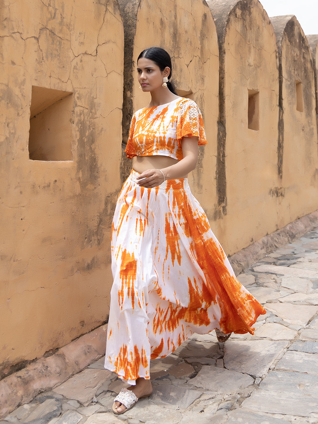 Ruby Orange Tie-Dye Top Skirt Set