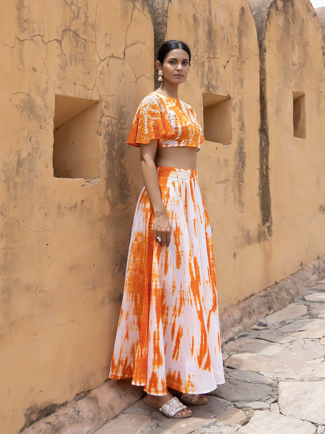 Ruby Orange Tie-Dye Top Skirt Set
