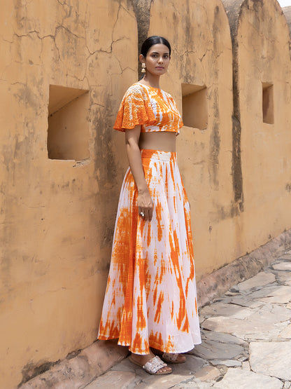 Ruby Orange Tie-Dye Top Skirt Set