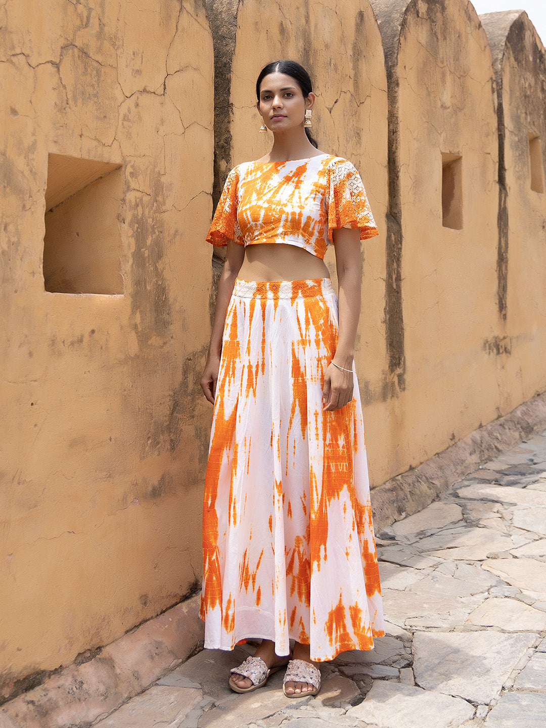 Ruby Orange Tie-Dye Top Skirt Set