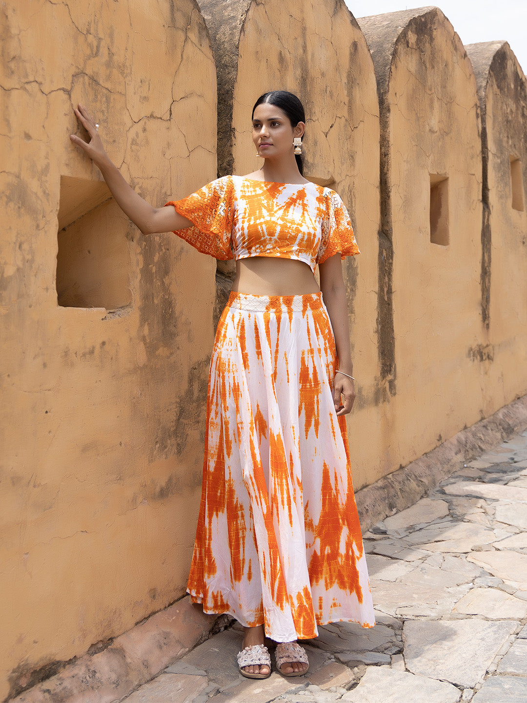 Ruby Orange Tie-Dye Top Skirt Set