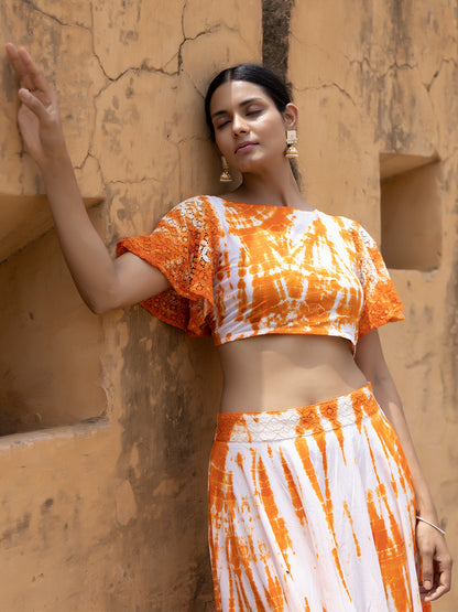 Ruby Orange Tie-Dye Top Skirt Set