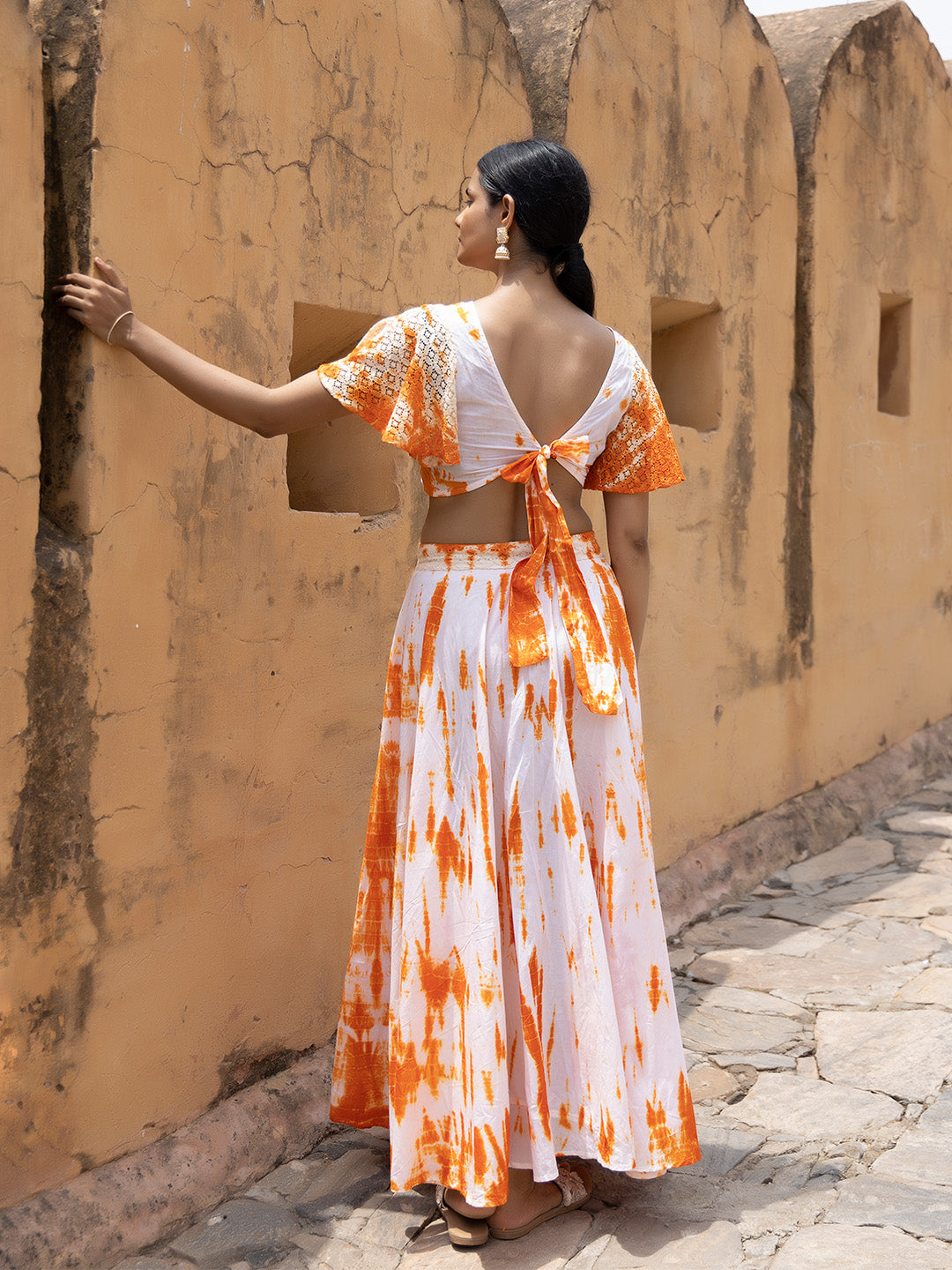 Ruby Orange Tie-Dye Top Skirt Set