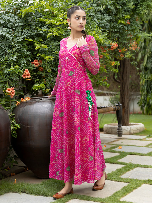 Kiki Pink Leheriya Kurta