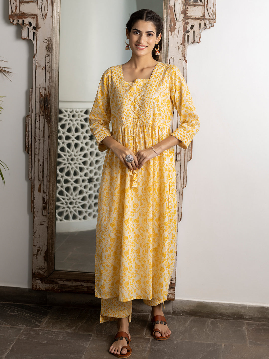 Krisha Yellow Printed Kurta Set