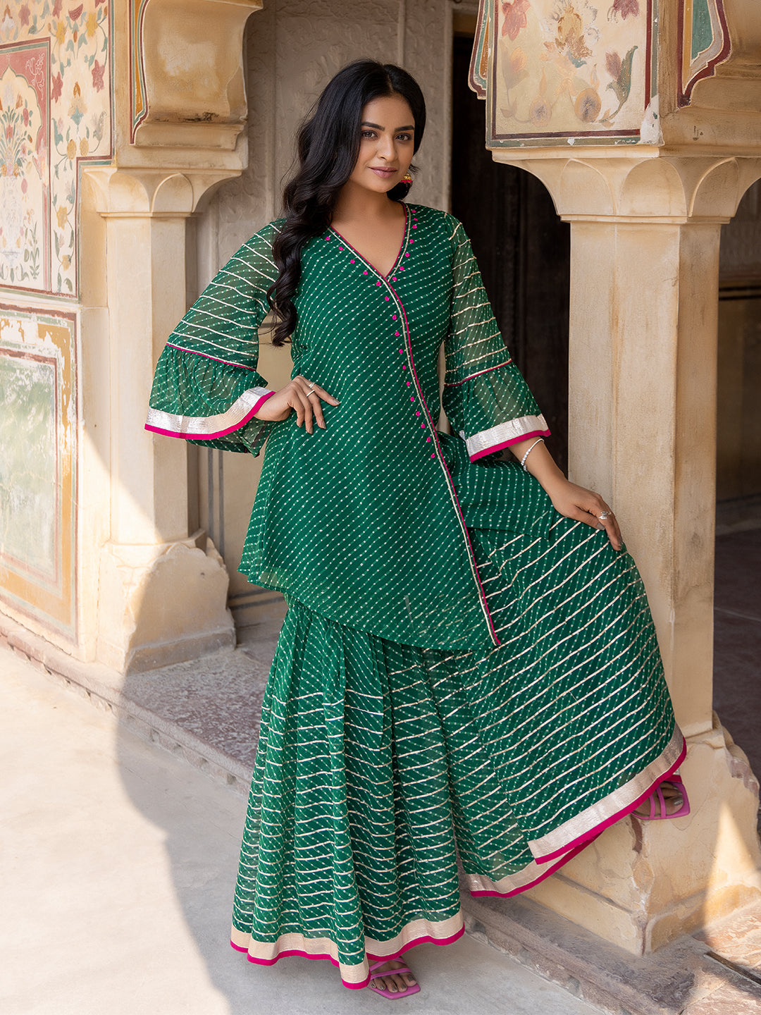 Lush Meadow Green Georgette Garara Set