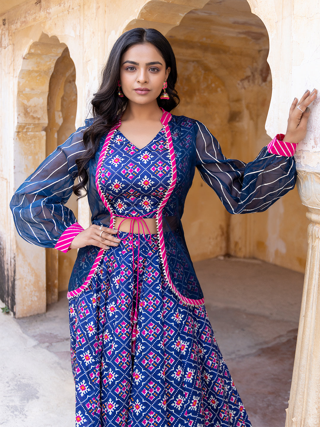 Moonlit Ocean Blue Top Attached Jacket with Skirt