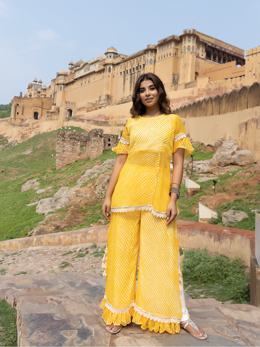 Myra Yellow Leheriya Palazzo Set