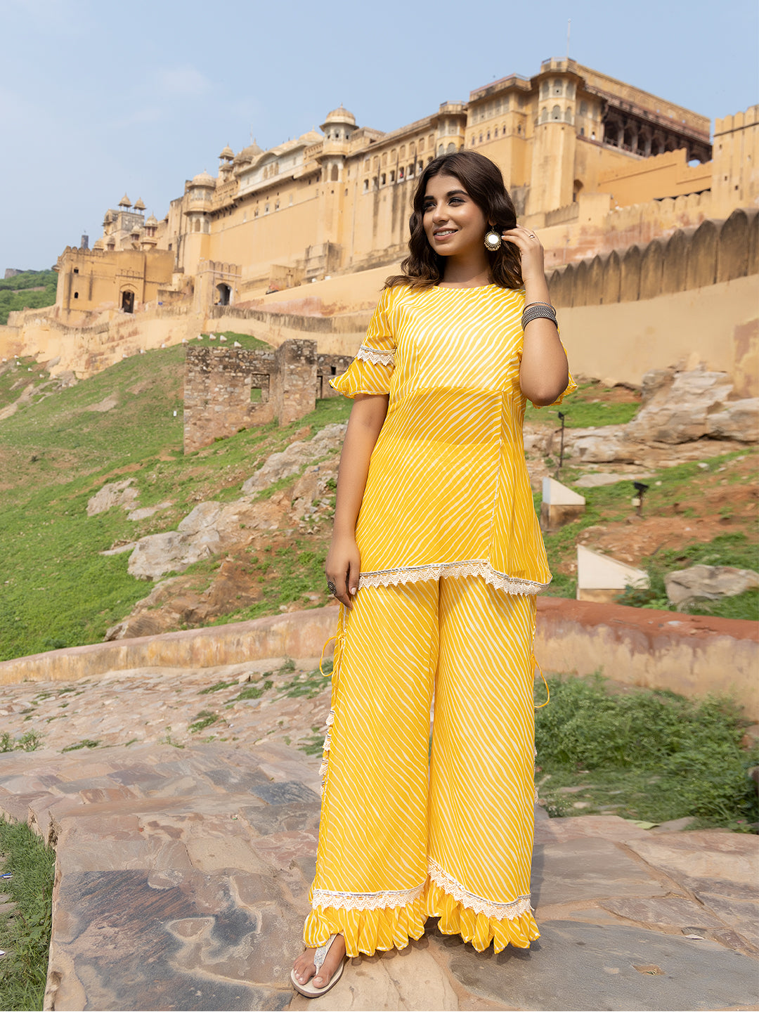 Myra Yellow Leheriya Palazzo Set