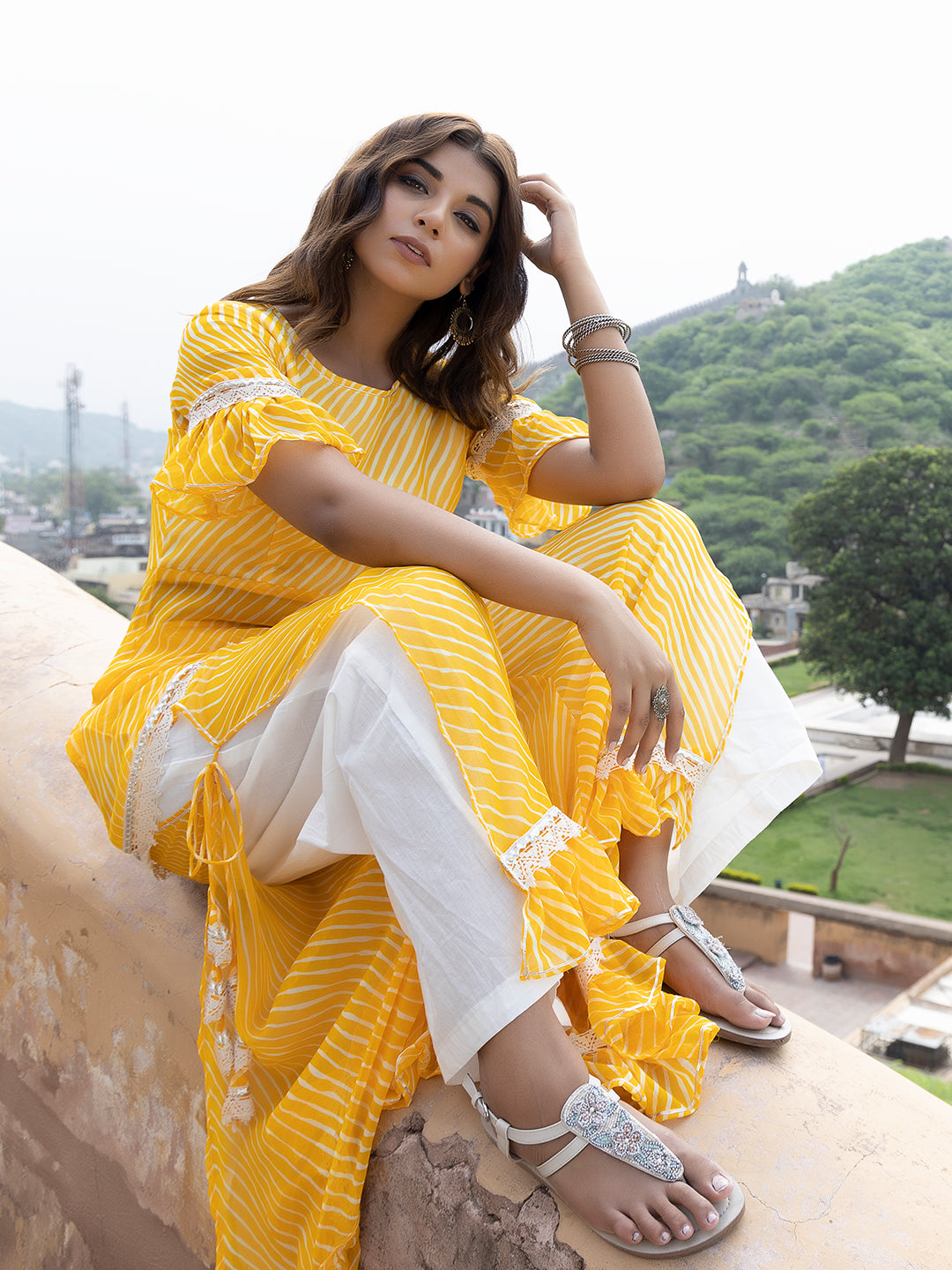 Myra Yellow Leheriya Palazzo Set