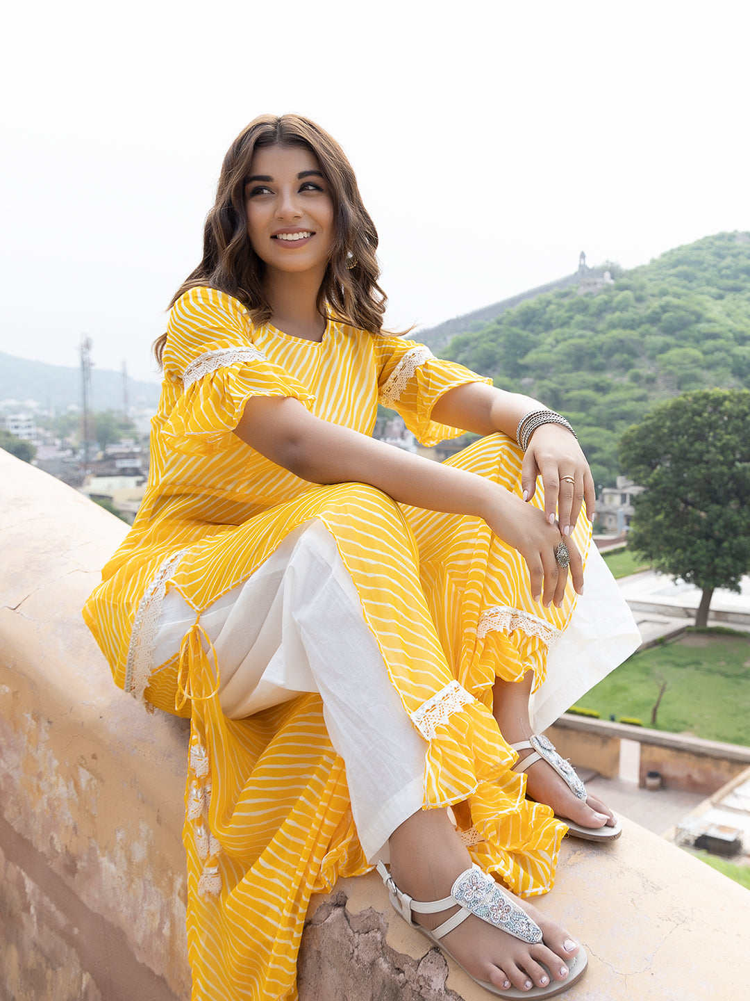 Myra Yellow Leheriya Palazzo Set