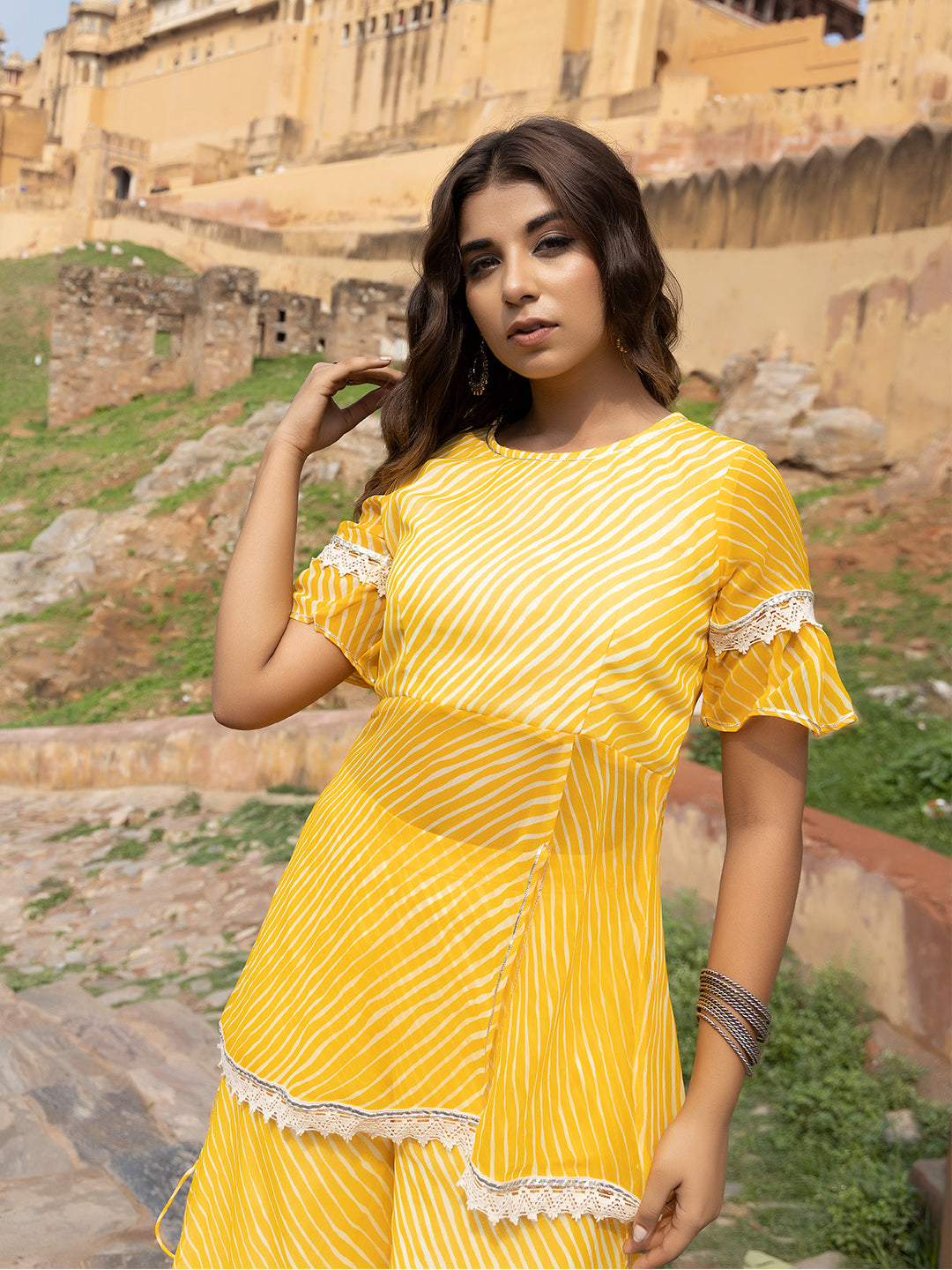 Myra Yellow Leheriya Palazzo Set