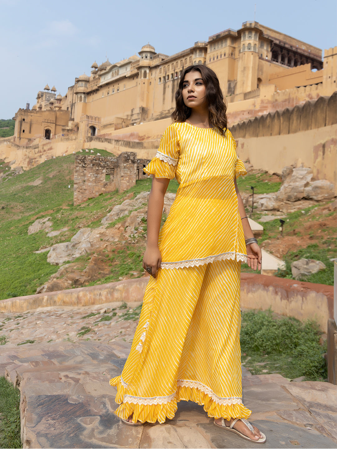 Myra Yellow Leheriya Palazzo Set