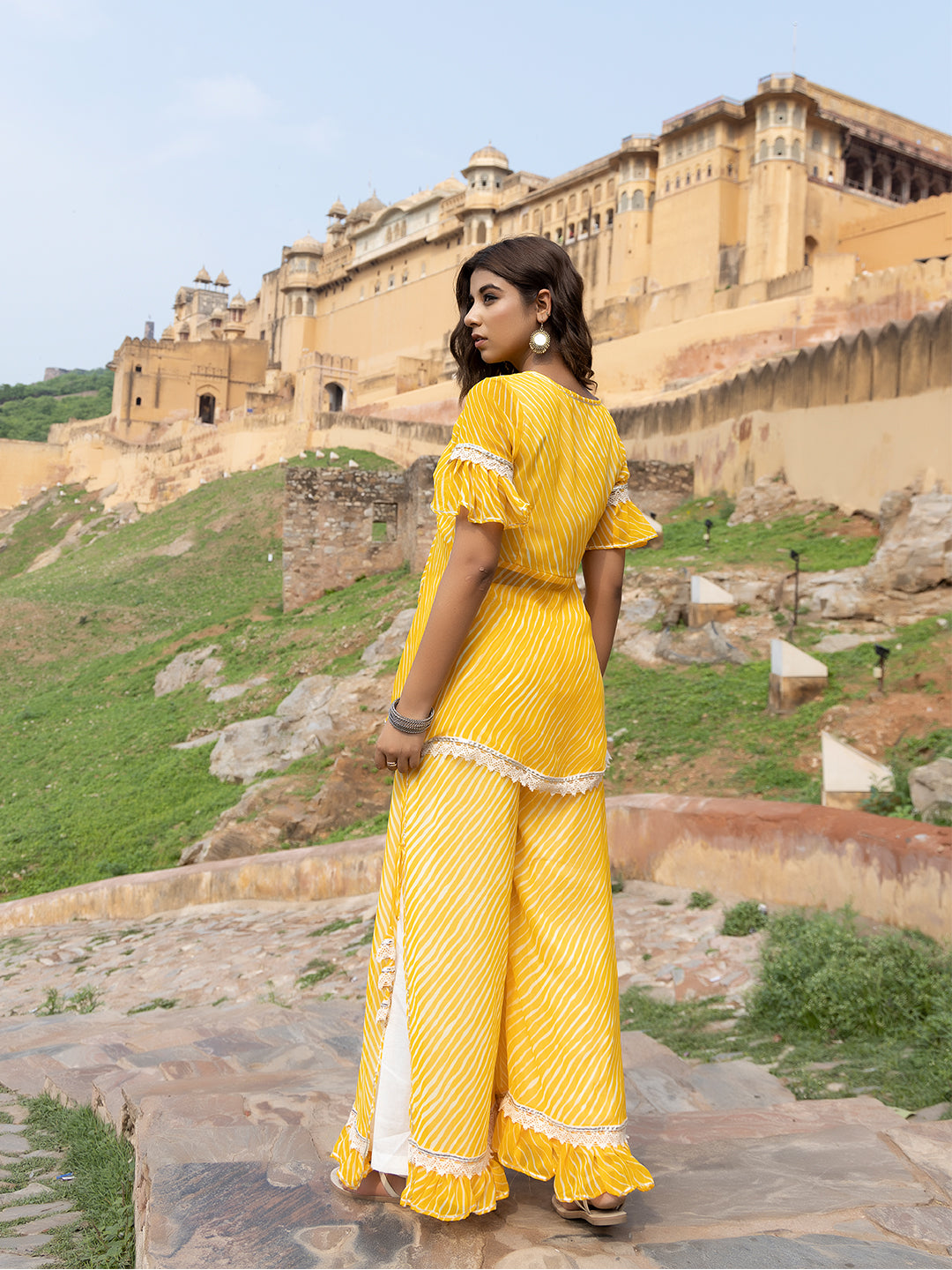Myra Yellow Leheriya Palazzo Set