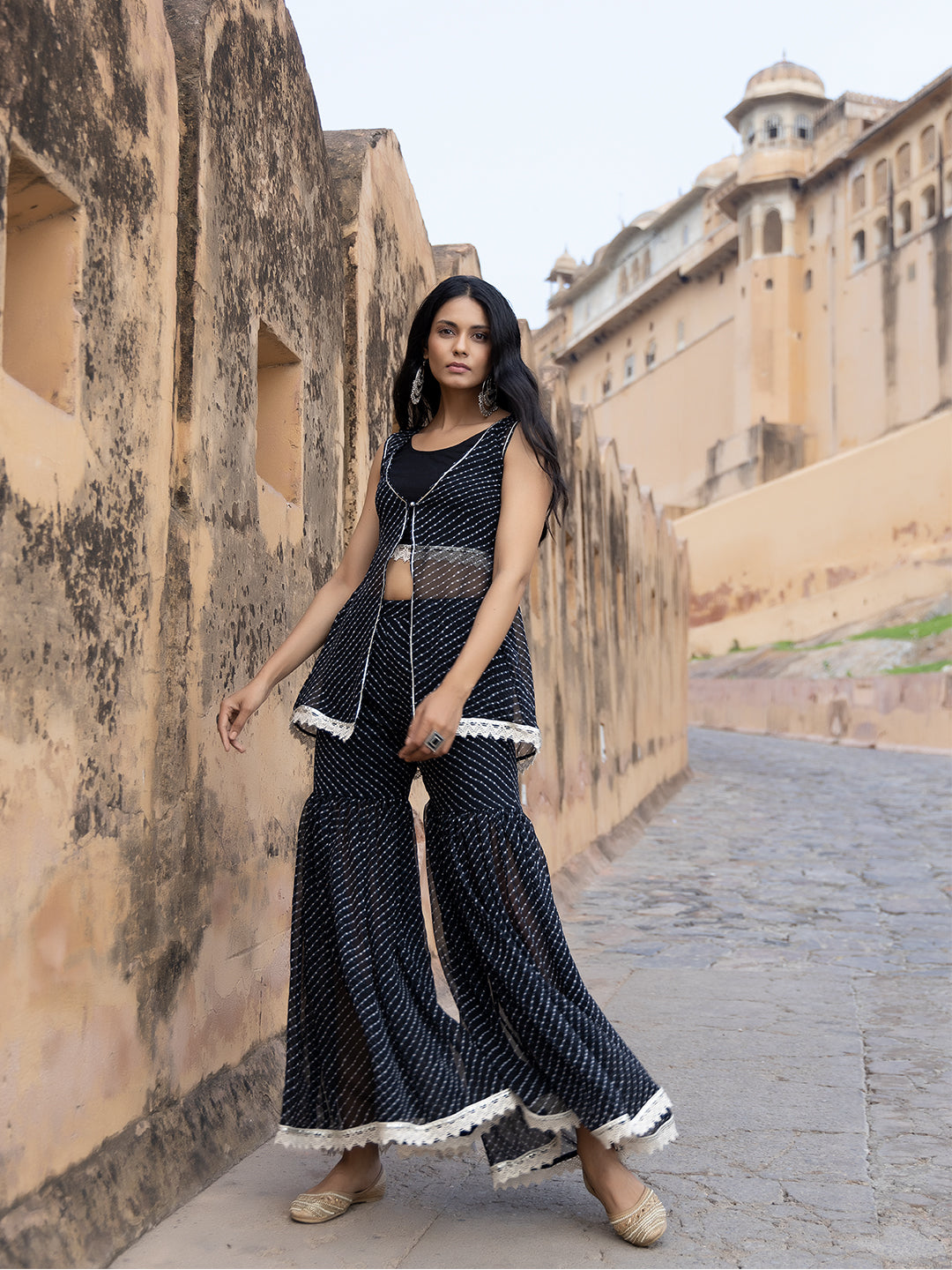 Nihira Black Leheriya Sharara Set