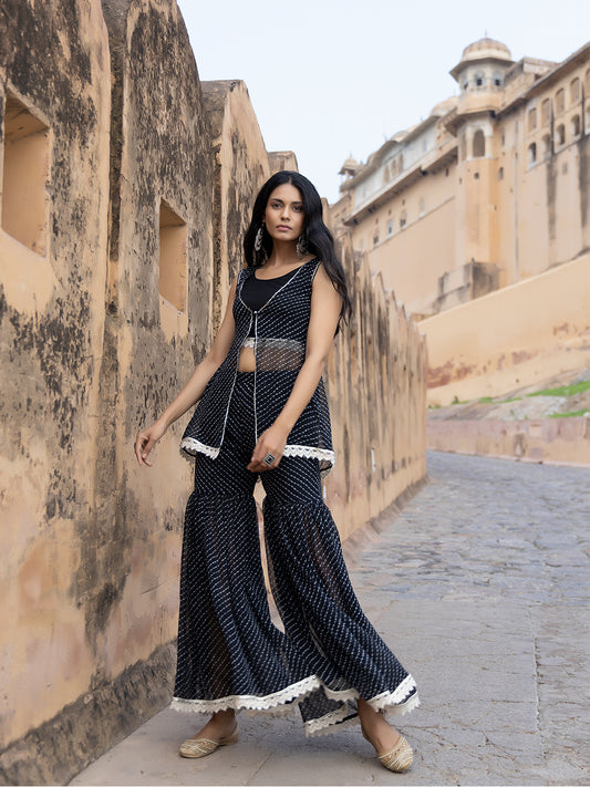 Nihira Black Leheriya Sharara Set