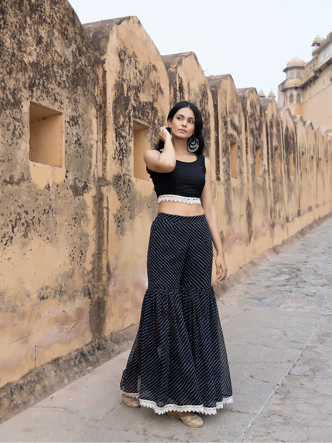 Nihira Black Leheriya Sharara Set