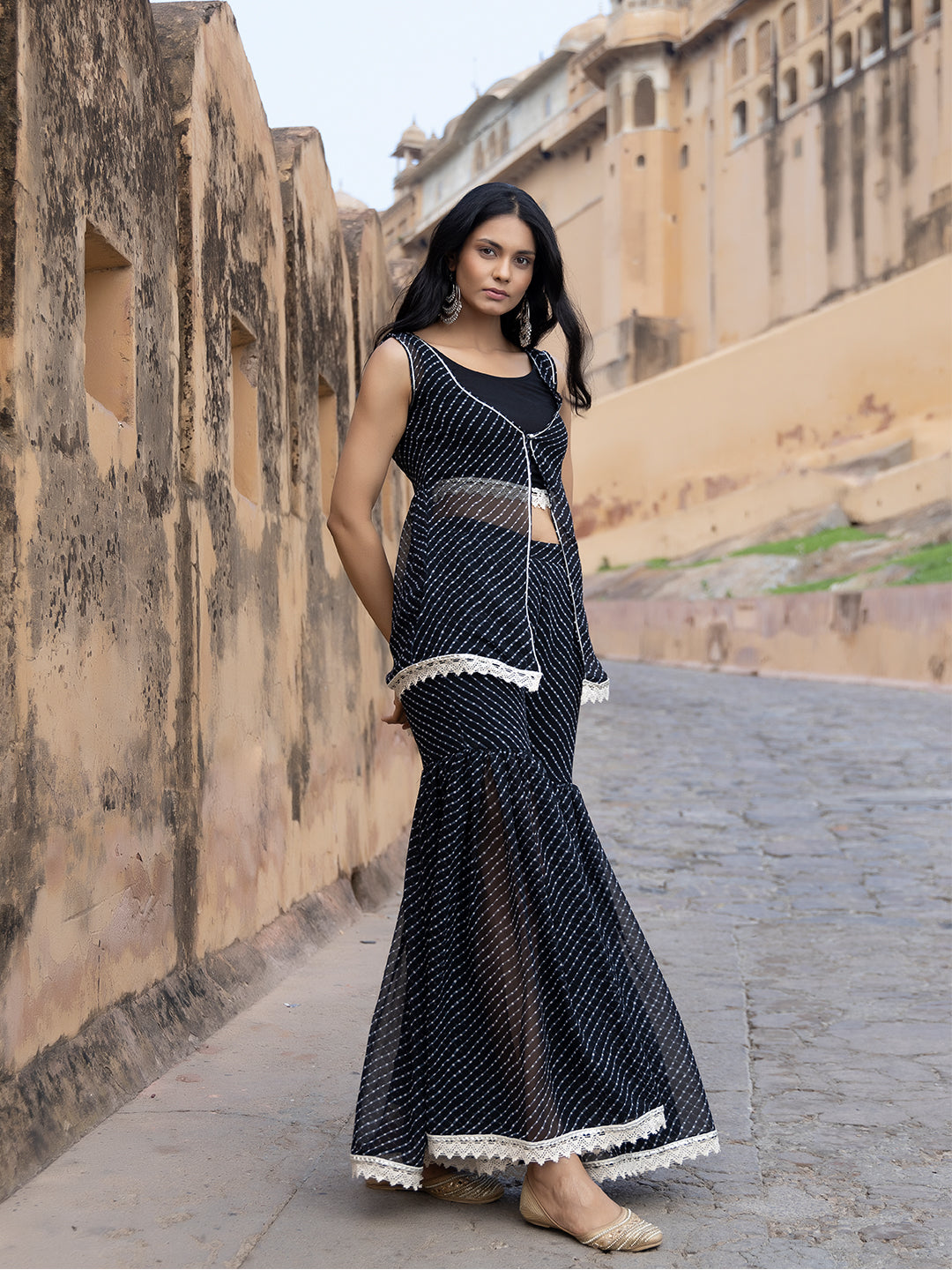 Nihira Black Leheriya Sharara Set