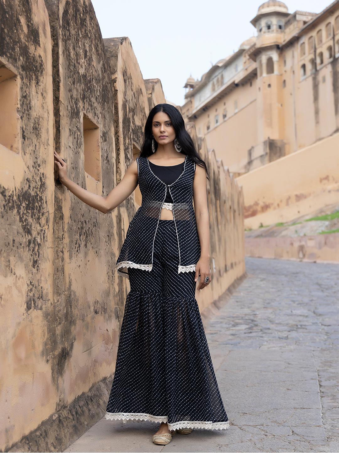 Nihira Black Leheriya Sharara Set