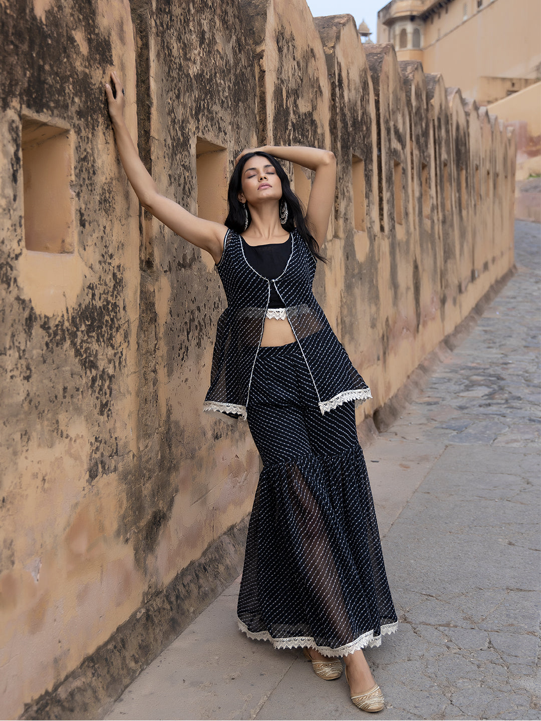 Nihira Black Leheriya Sharara Set