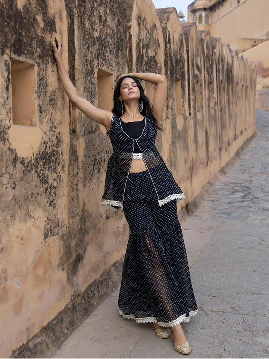 Nihira Black Leheriya Sharara Set