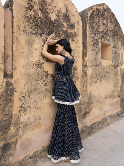 Nihira Black Leheriya Sharara Set